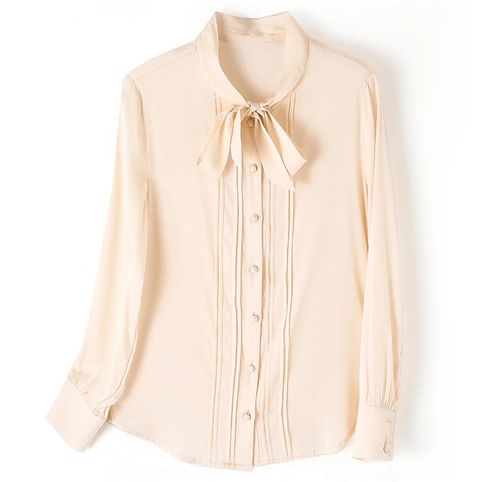 Camisa de moda para mujer, con lazo, de manga larga, de seda, para oficina, color liso