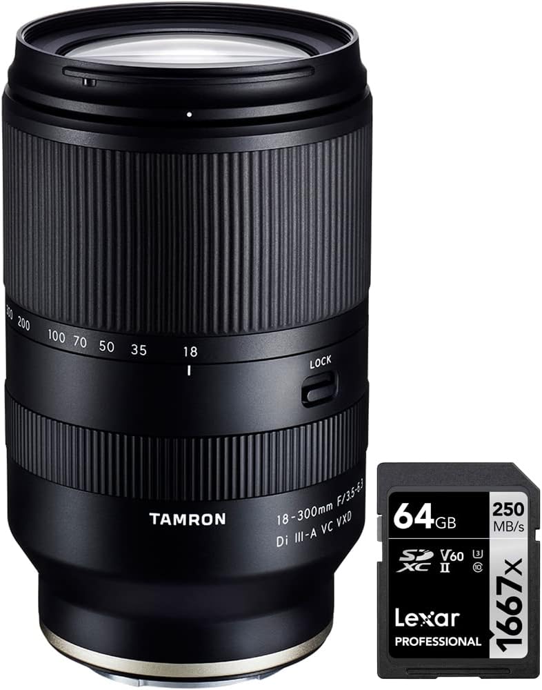 Tamron AFB061S-700 18-300mm F3.5-6.3 Di III-A VC VXD Lens for Sony E-Mount APS-C Mirrorless B061 Bundle with Lexar Professional SDHC/SDXC 1667x UHS-II 64GB Memory Card