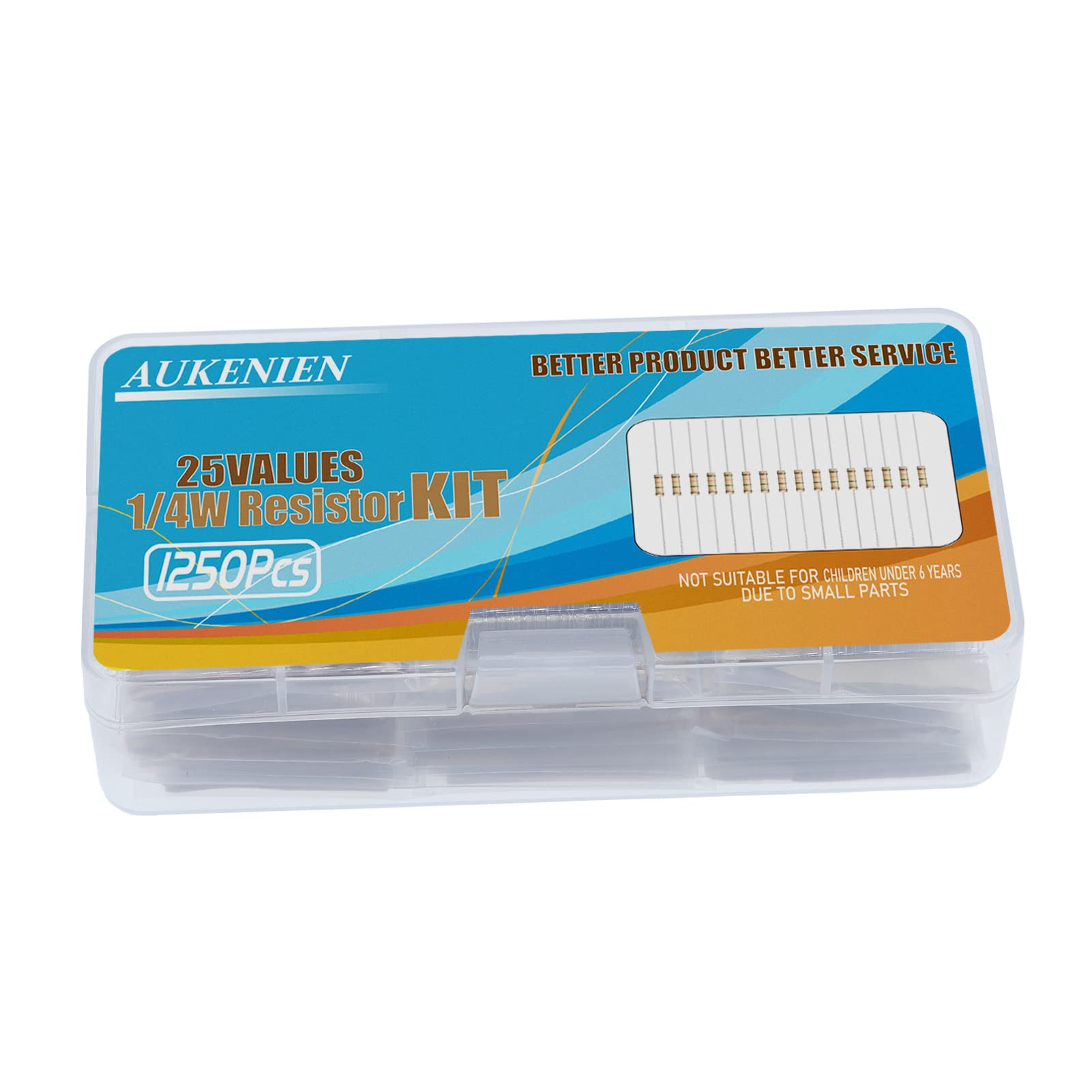 AUKENIEN 1250 Piezas Kit Resistencias 1/4W 25 Valores Película de Carbono 5%