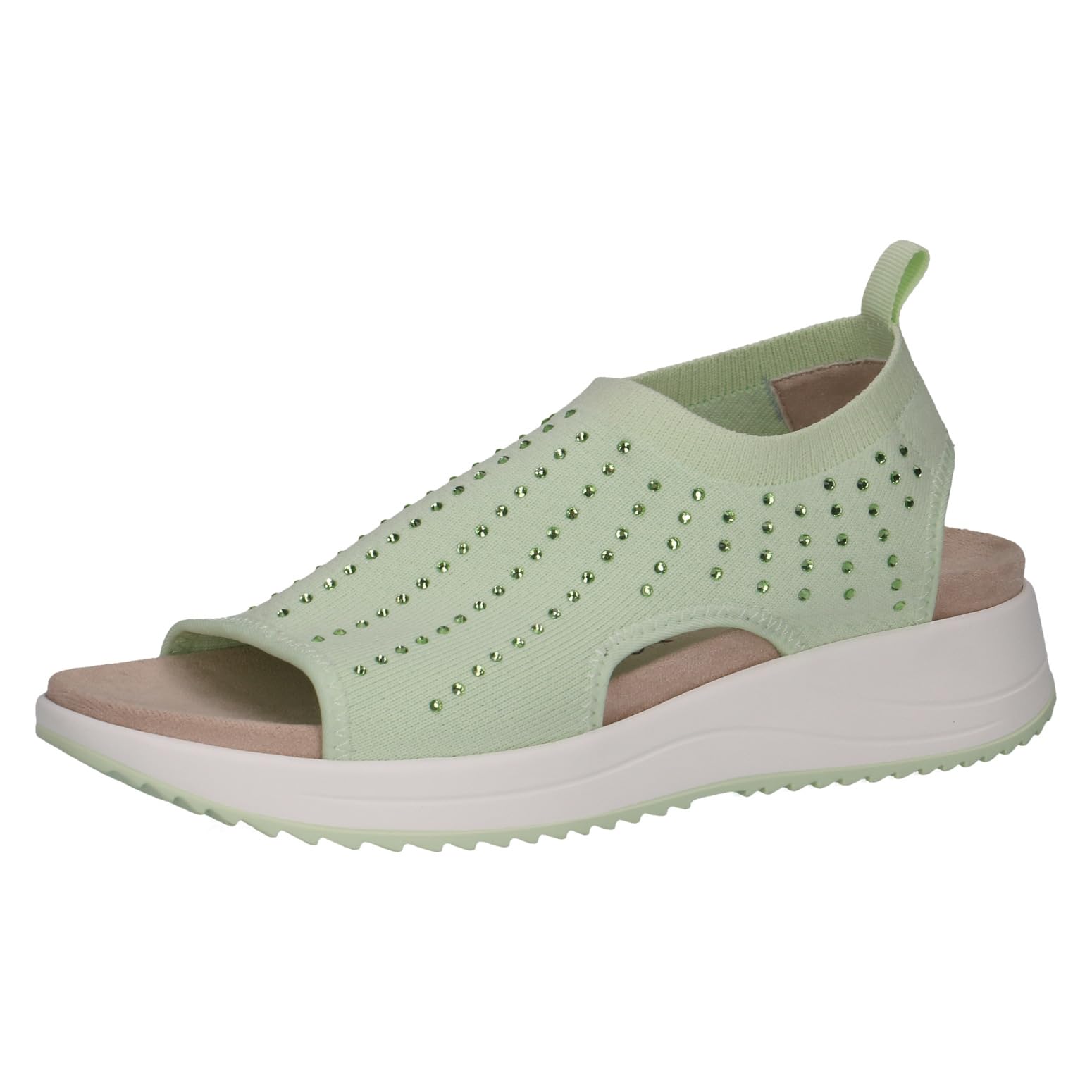 CAPRICE Women Sandals flat Soft Footbed Comfortable, Green (Lt.Green Knit), 3.5 UK