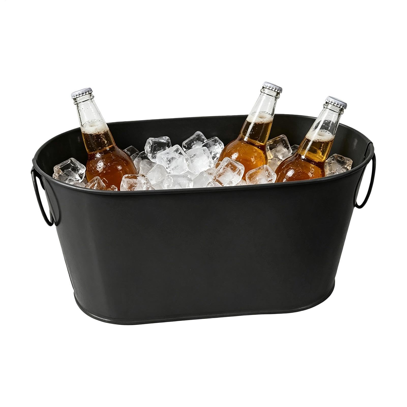 Metal Ice Bucket with Handles, Small Drinks Cooler Bucket for Beer Wine Champagne, Oval Iron Tub for Outdoor BBQ Garden Party Picnic and Camping, 27.5×14.5×12cm