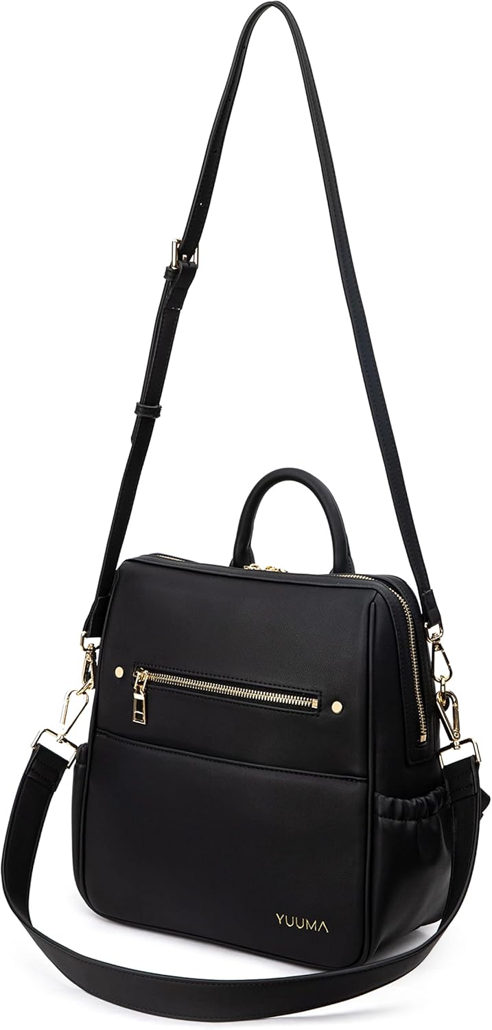 YUUMA Mini Diaper Bag Backpack | Women & Moms | Small Vegan Leather Backpack Purse | Lightweight & Compact (Onyx) - Image 8
