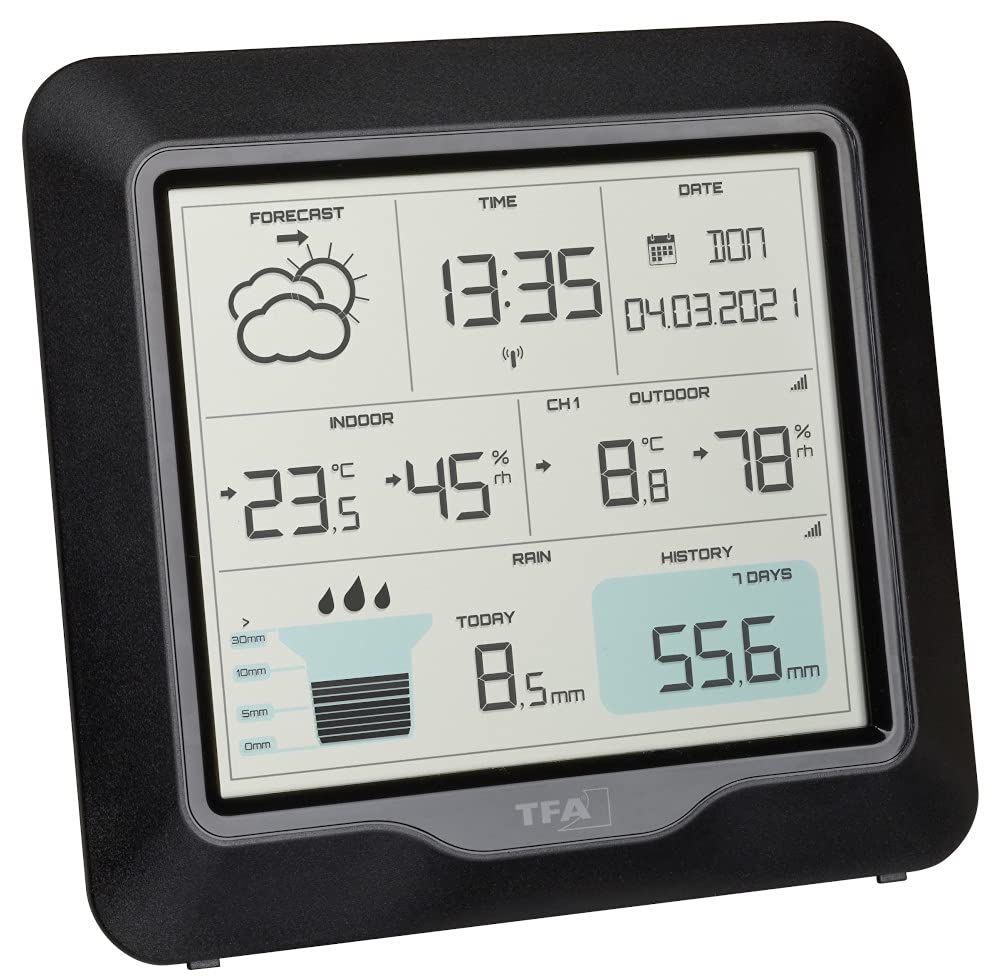TFA Dostmann 35.1160 RAIN PRO Funk-Wetterstation mit Regenmesser Wettervorhersage, mit Batterien