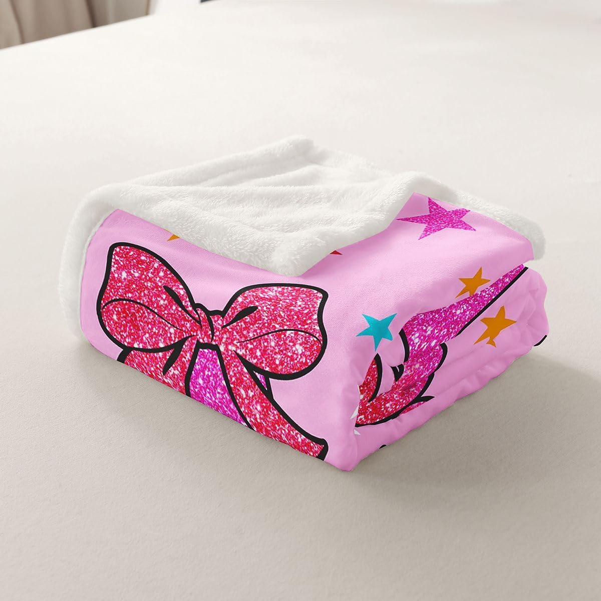 Feelyou Girls Pink Bow Fleece Throw Blanket Letter 'A' Print Sherpa Blanket for Kids Women Men Plush Fuzzy Coquette Aesthetic Twin 60"x80" for Bed Couch Chair Living Room Bedroom Decor image 3