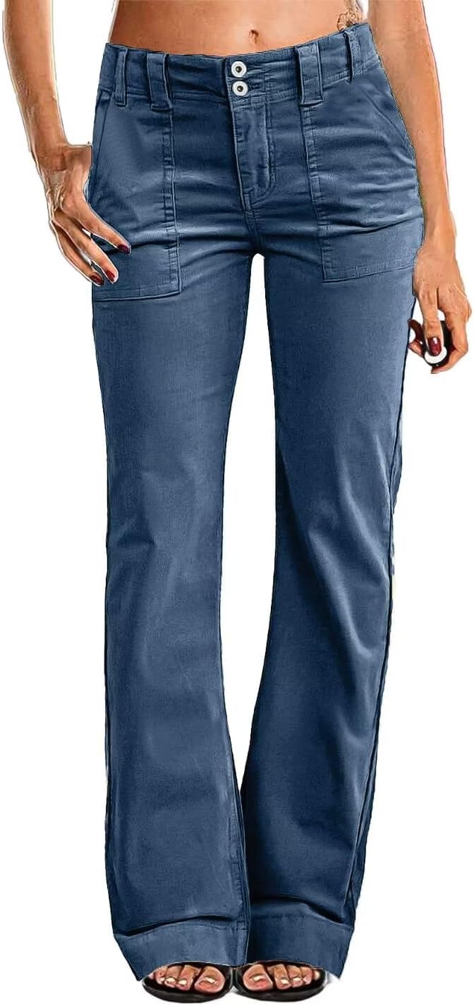 Flamingals Women’s Wide Leg Pants for Women Mid Waist Dress Flare Straight Leg Corduroy Pants Workout Jeans Trendy