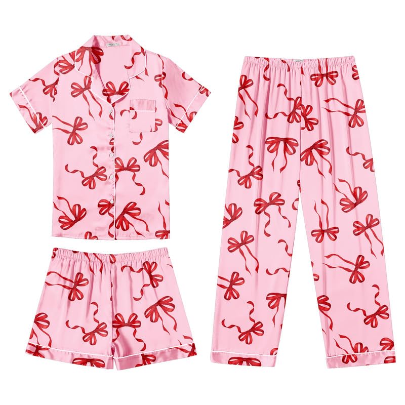 Image of Ekouaer Silk Pajamas for Women Set Satin Soft Short Sleeve Button Down Pjs