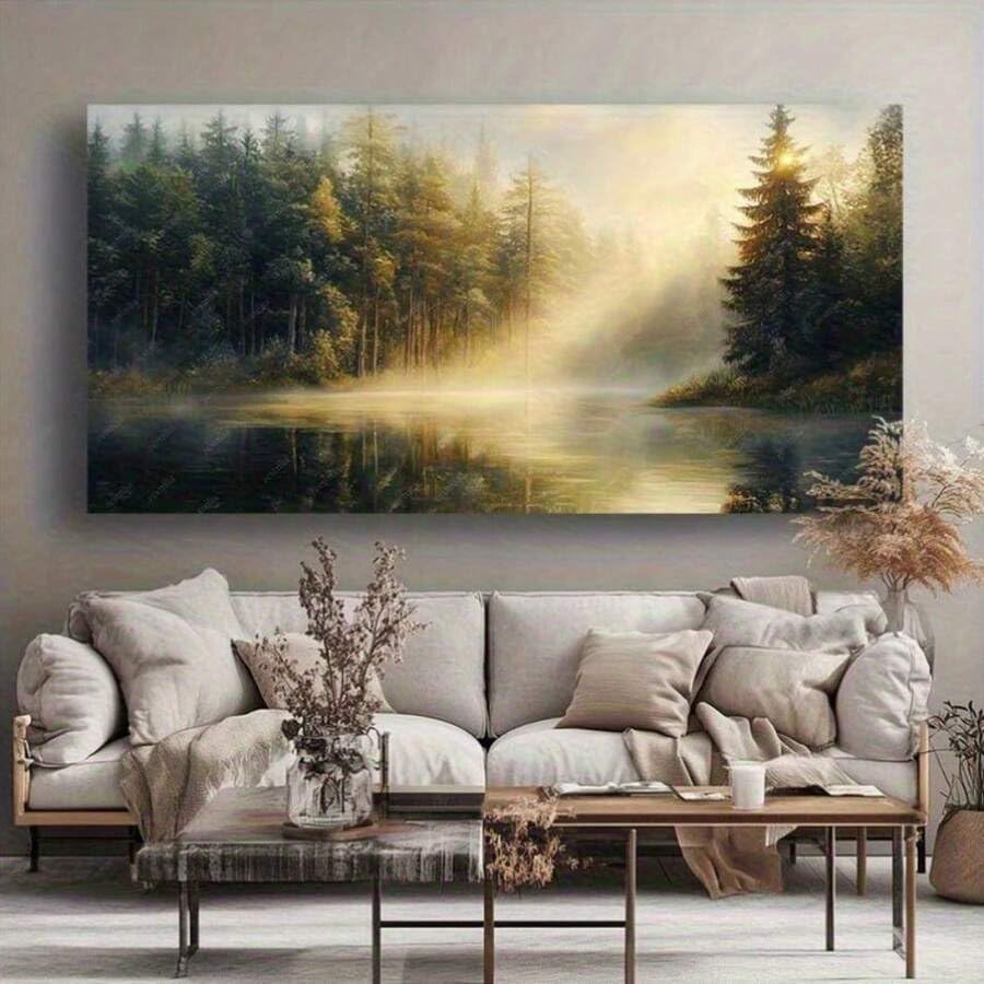 Œuvre d'art moderne forêt arborée tableau haut de gamme sur cadre 55x110 cm