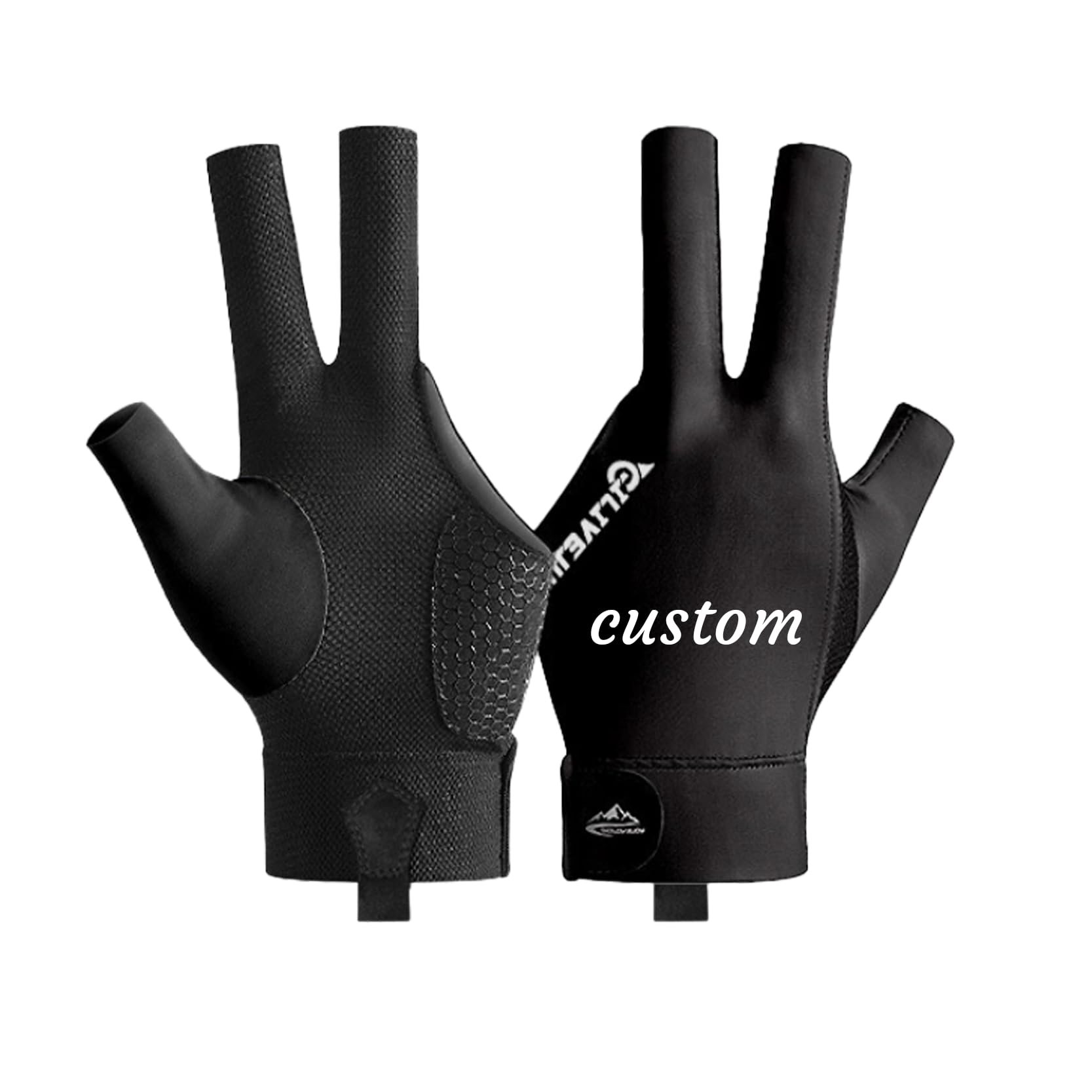 Customized Billiards Glove – Personalized Pool Glove for Left/Right Hand-Breathable, Non-Slip, Comfortable Fit for Men & Women-Ideal for Players of All Levels (Left Half finger -Black)