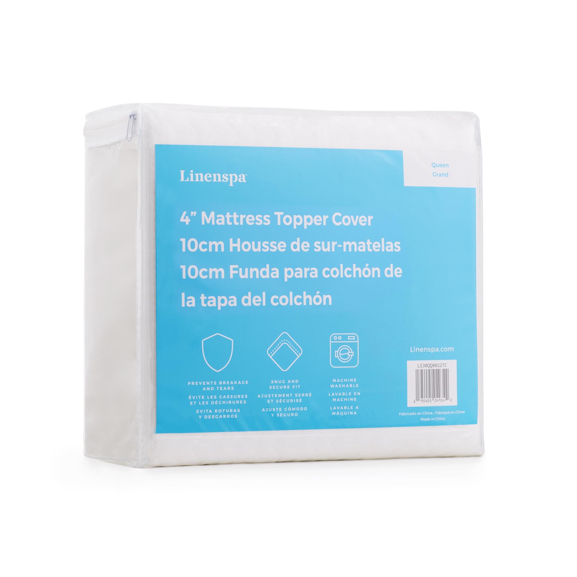 Linenspa 4 Inch Mattress Topper Cover - Machine Washable, Breathable, Non-Slip With Zipper - Dorm Room Essentials - Twin XL, White
