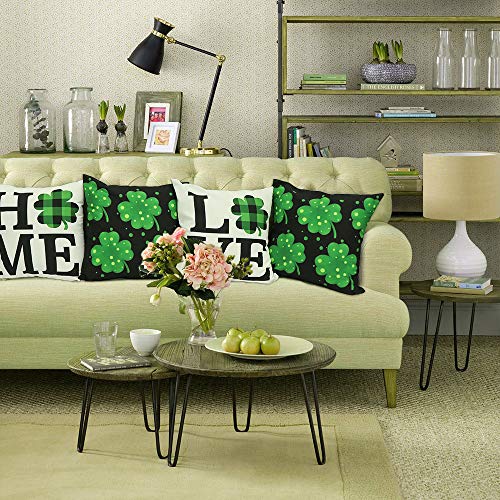 Ivenf St Patricks Day Decorations Pillow Covers 18X18, 4Pcs Lucky Shamrock Love&Home Green Black Throw Pillow Covers For St. Patrick's Day Home Office Decor, Spring Cushion Covers For Couch Sofa Bed #TOP3