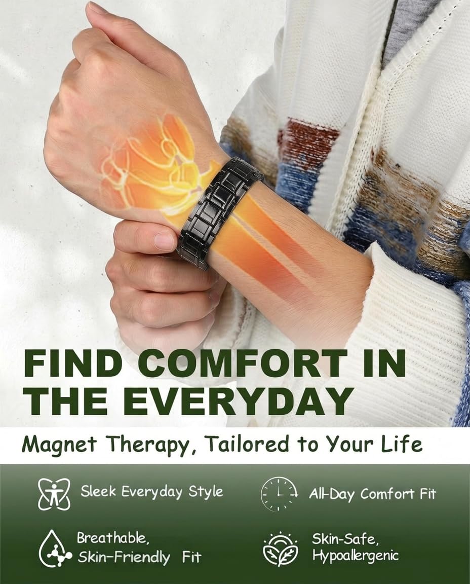 MagEnergy Pulsera de cobre para hombre, pulsera magnética ajustable con herramienta de extracción de eslabones