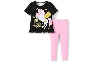 Summer 2-4 year Kids' Tshirt Outfits, Fun Graphic Tees Blouse with Legging Pants Clothes Set