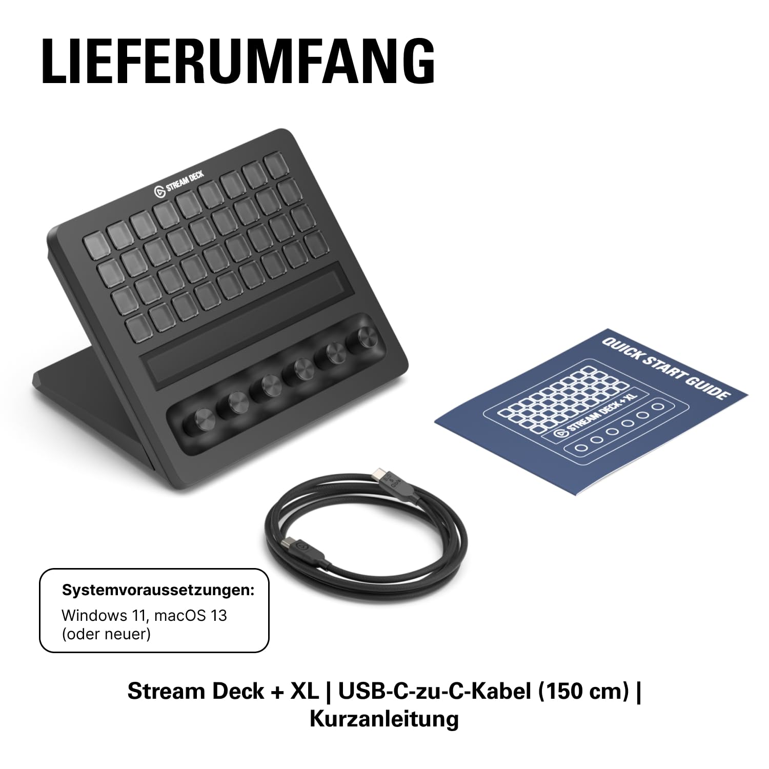 Elgato Stream Deck + XL – Anpassbarer Controller mit Makrotasten, Drehreglern und Touchstrip für professionelle Systeme und Produktionen – USB-C für PC und Mac