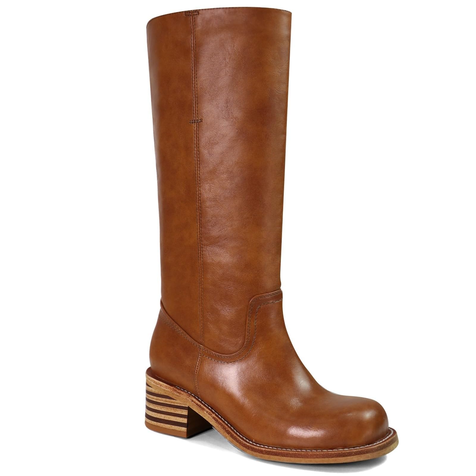 Womens Knee High Boots Square Toe Chunky Block Heel Long Boots for Women Comfortable Slip On Tall Fall