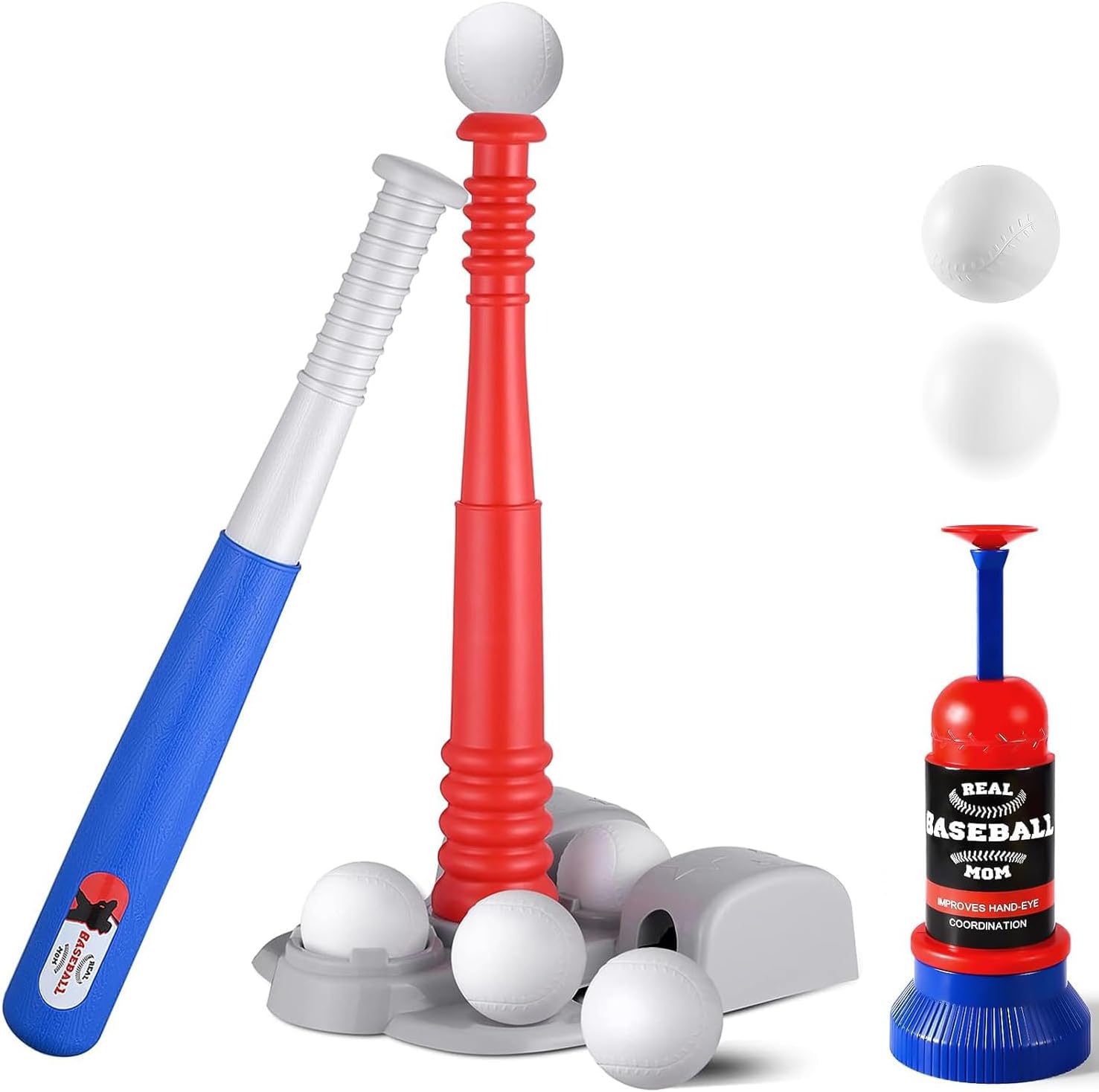 AquaFalcon Baseball Tee, T Ball Set for Toddlers, Includes 6 Balls, Teeball Batting Tee,Pitching Machine, Outdoor Sport Toy Games for Boys & Girls, Kids Ages 3-12 Years