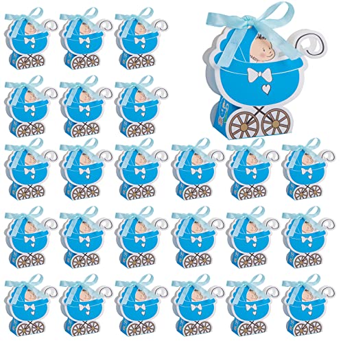 Cajas de Caramelo Papel Mini Cajitas Regalo Detalles de Fiesta para Baby Shower Cumpleaños Bautizo Niños Recién Nacida Fiesta 12Pcs Azul