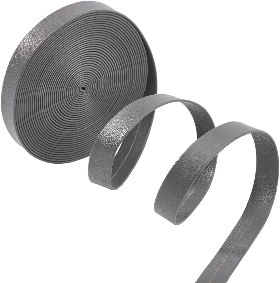 GORGECRAFT 5m x 12mm Foldover Leather Strips Flat Leather Cord Gray PU Edge Trimming Lambskin Grain Leatherette Straps Strings Beading Thread for DIY Sewing Crafts Bracelet Keychain Jewelry Making