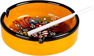Crystalia Ceramic Ashtrays, Hand Decorated Cigar Ash Trays for Outdoor Indoor Home Patio or Tabletop, Cute Ashtray for Cigarettes, Vintage Ash Holder (Yellow)