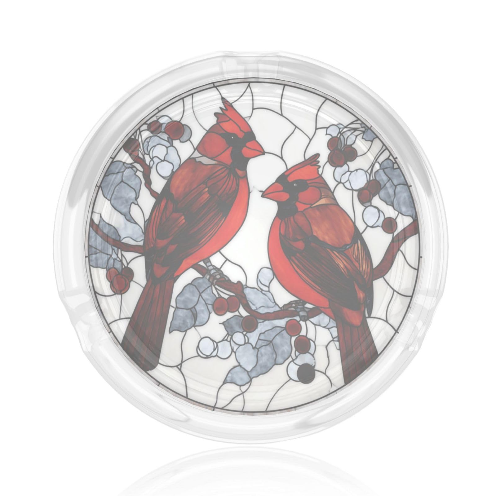 Stained Glass Two Red Birds On Branch With Red Berries Glass Ashtray For Cigarettes Ash Trays Case For Home Office Decor