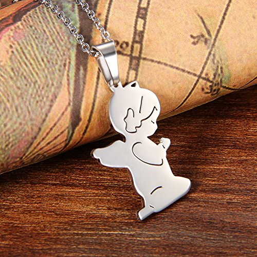 Cupimatch Girls Stainless Steel Necklace Cute Prayer Guardian Angel Pendant With 18" Chain #TOP1