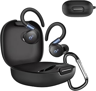 For Anker Soundcore Sport X20 ケース Sport X20 保護カバー Sport X20 ケース 柔らかい シリコン製 落下防止 キズ防止 耐衝撃 防塵 軽量 装着充電可能 カラビナ付き 紛失防止(ブラック)