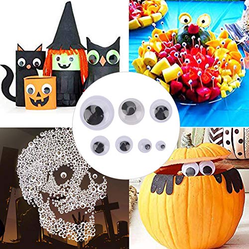 1600 Peças Wiggle Eyes, 4/5 / 6/7 / 8/10 / 12mm Brinquedo de Plástico Olhos Arregalados Preto e Bran