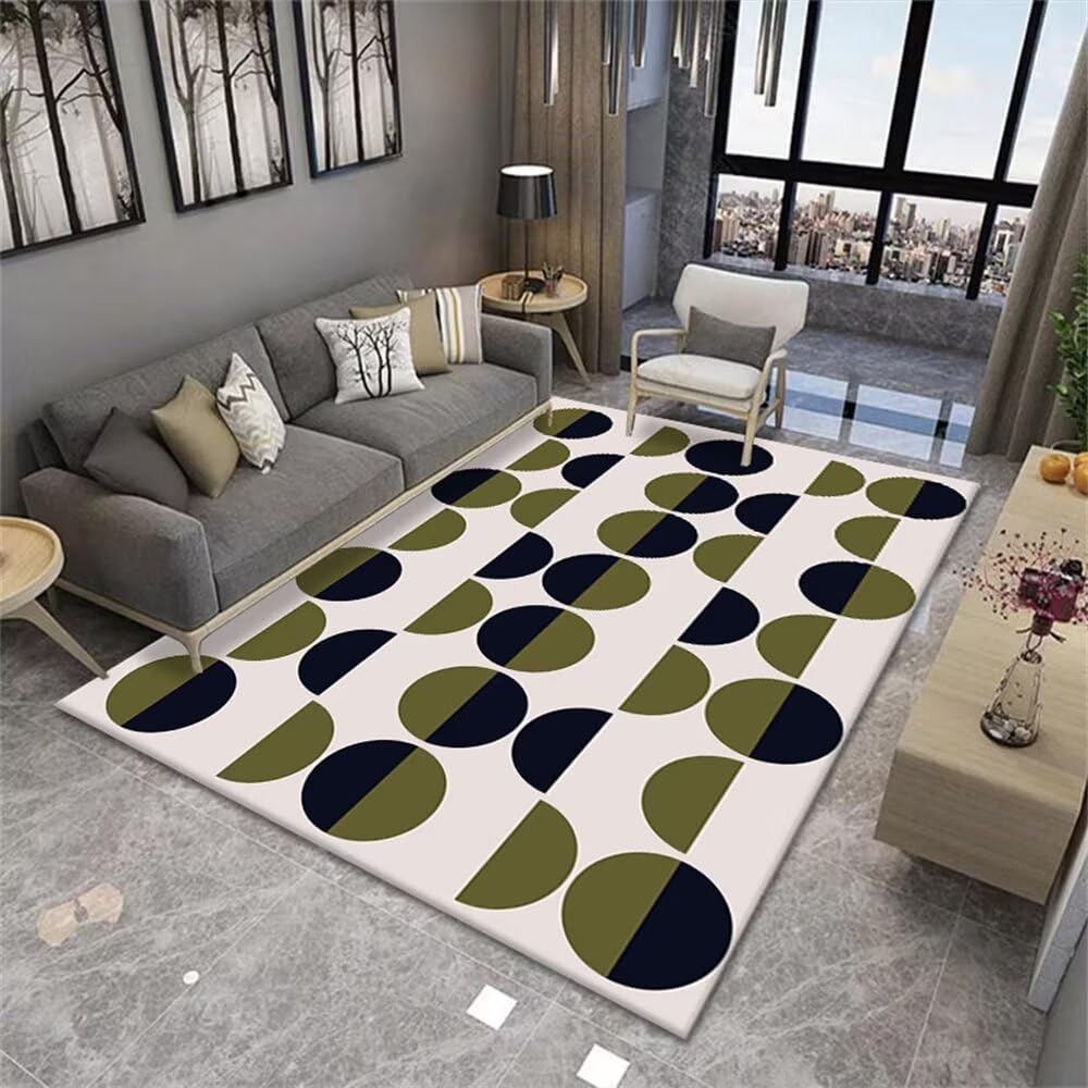 Tapis moderne semi-circulaire noir et vert super doux