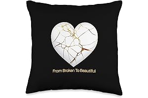 Kintsugi Wellness Heart Repaired with Gold Decorative Soft Plush Throw Pillow