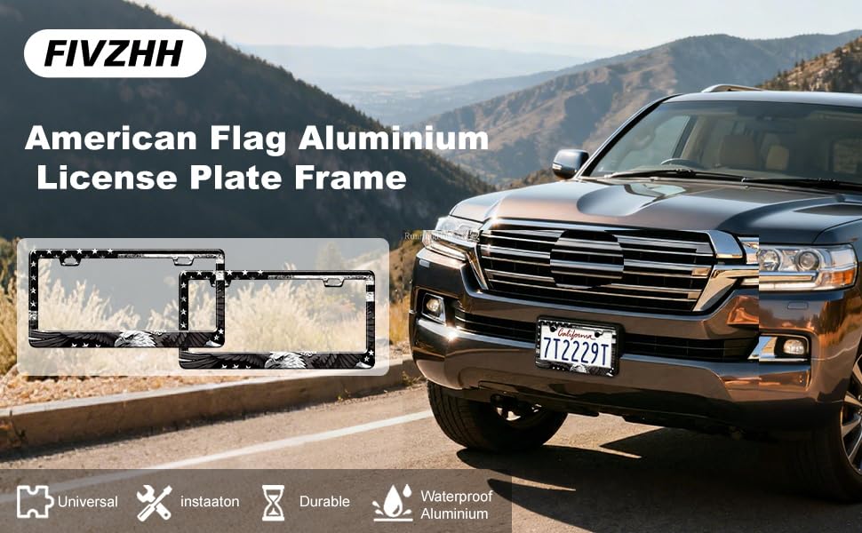 Image of American Flag License Plate Frame 2 Pack Patriotic Plate Holder | Universal Aluminum Car License Plate Cover with Screws for Women Men