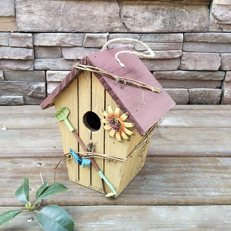 Oupada Antique Wooden Birdhouse Pendant, Outdoor Craft Decorative Birdhouse, Hanging Garden Porch Patio Decoration (C)