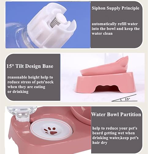 Miniatura 3 de Juego de comida y agua para mascotas, cuenco doble para perros y gatos con dispensador automático de agua por gravedad, cuenco elevado inclinado