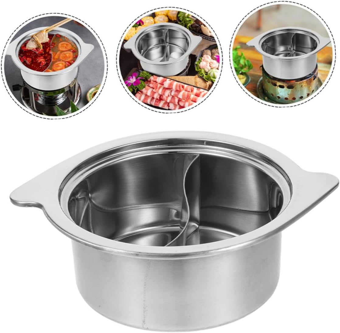 Stainless Steel Dual Hot Pot with Divider Deep Japanese Cooking Pot for Induction Cookers 1 Set