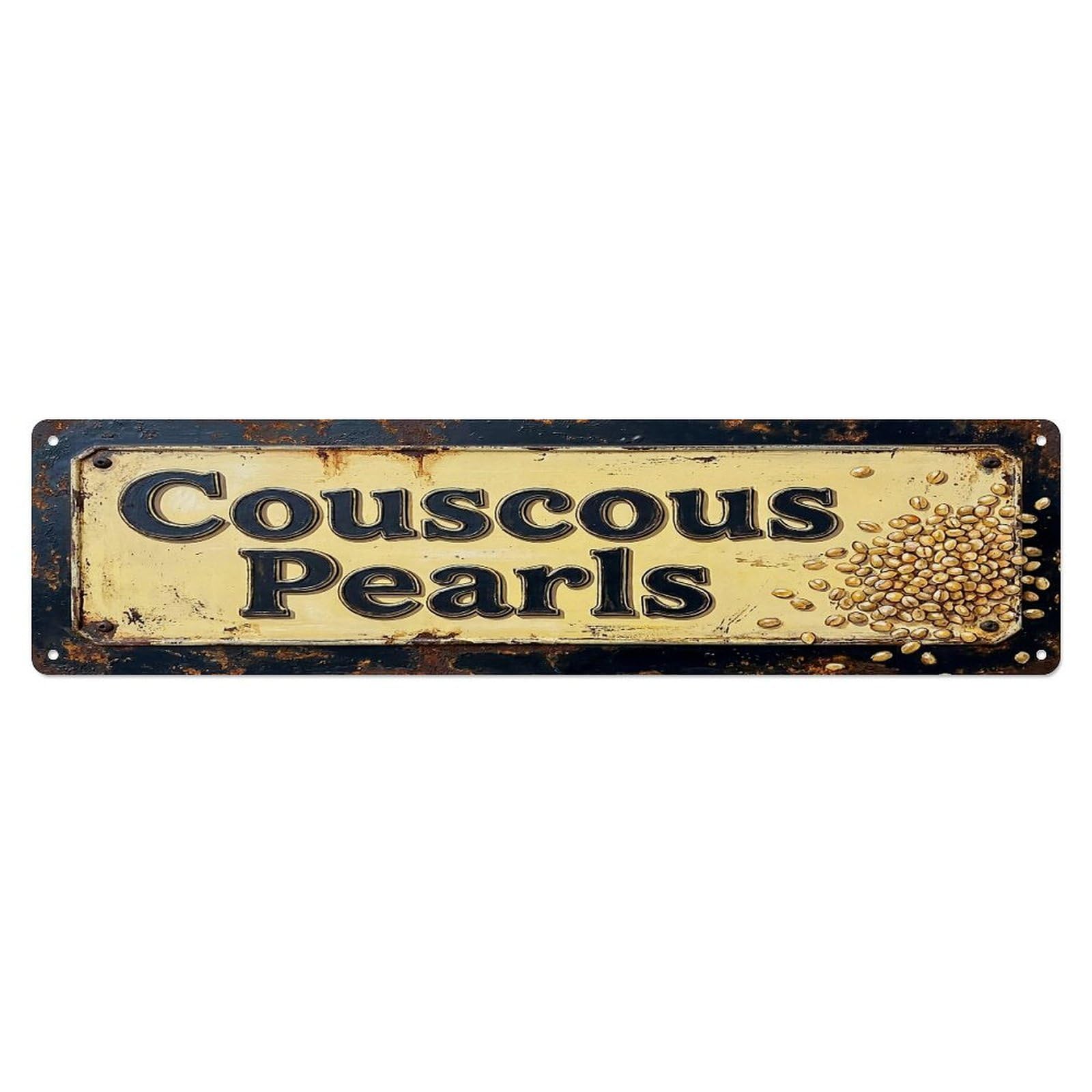 Vintage Couscous Pearls Tiny Farmhouse Metal Tin Sign