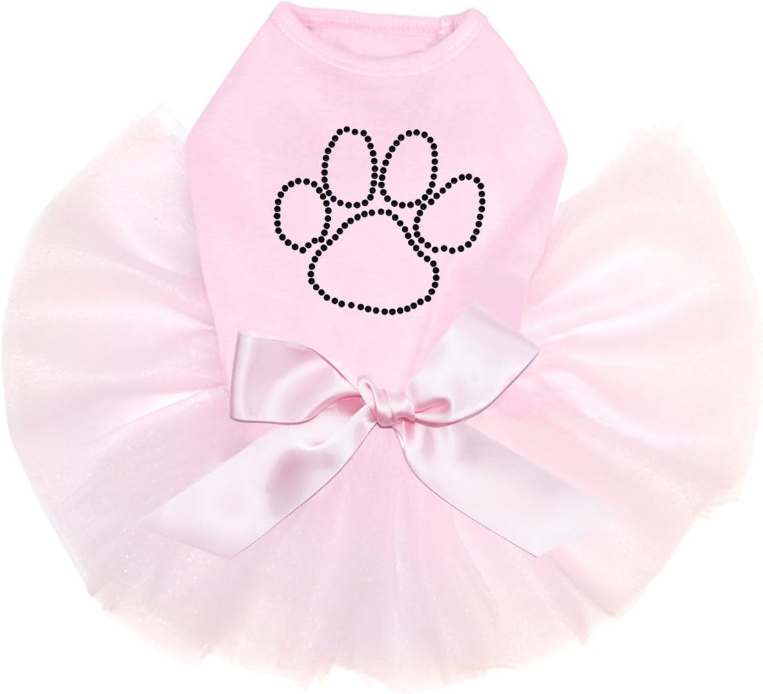 Paw- Black Nailheads - Bling Rhinestone Dog Tutu Dress, M Pink