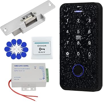 Bluetooth Tuya Door Access Control System Kit IP68 Waterproof NFC RFID Fingerprint Keyboard + NC Fail Safe Electric Strike Locks + DC12V Power Supply + 10pcs 13.56Mz Keyfobs