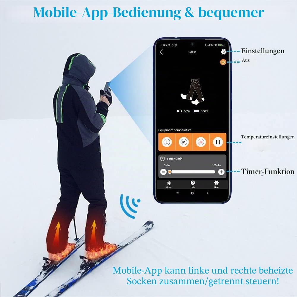 BARCHI Heat Ed-Socken für Männer und Frauen,mit App-Steuerung,wiederaufladbare,beheizte Socken,waschbar,geeignet für Winterarbeit,Skifahren,Radfahren,Wandern usw