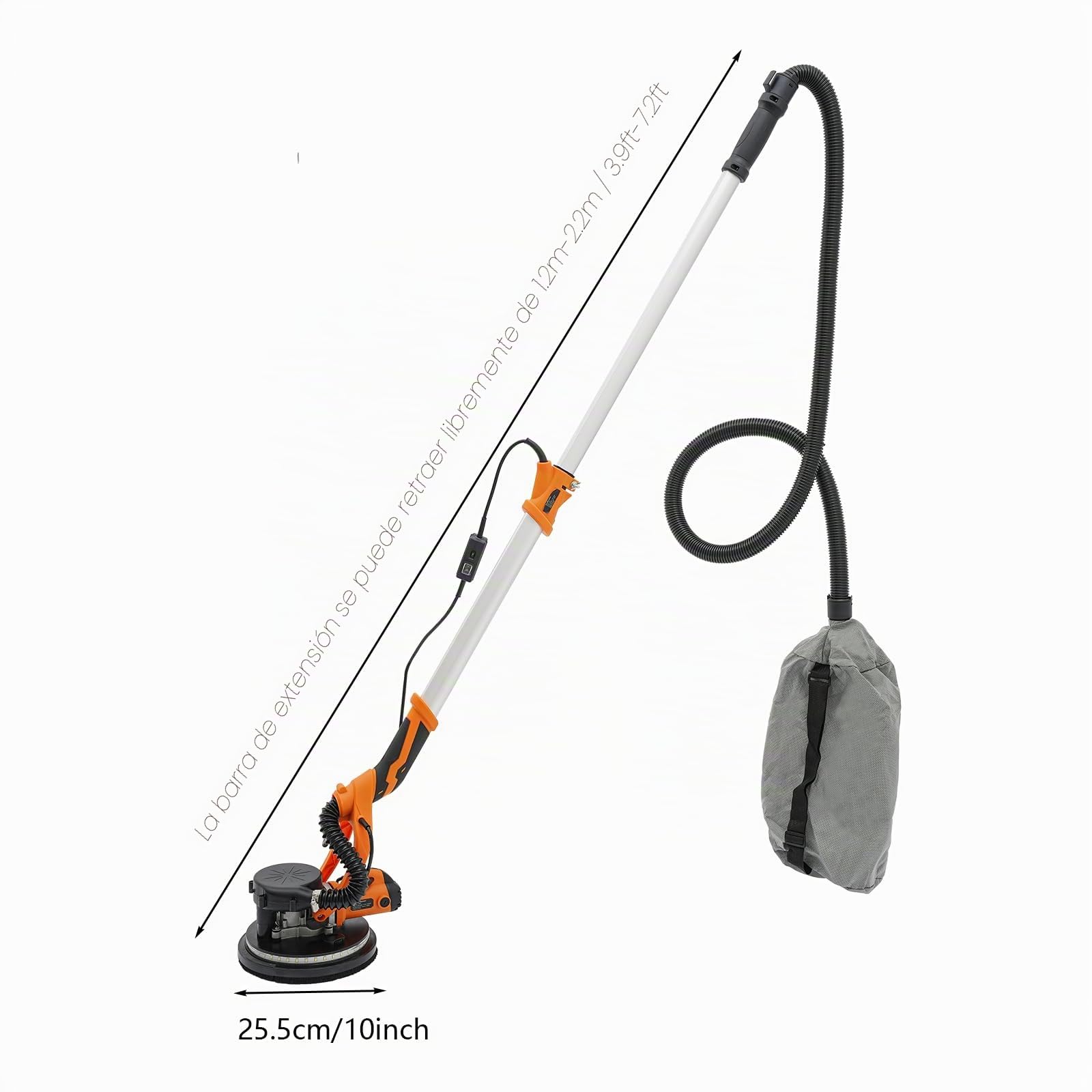 Donened - Lijadora para paneles en seco con LED y bolsa de recogida de polvo, 1250 W, 6 marchas, 800-1800 rpm, mango telescópico de hasta 2,2 m, para pulir y alisar