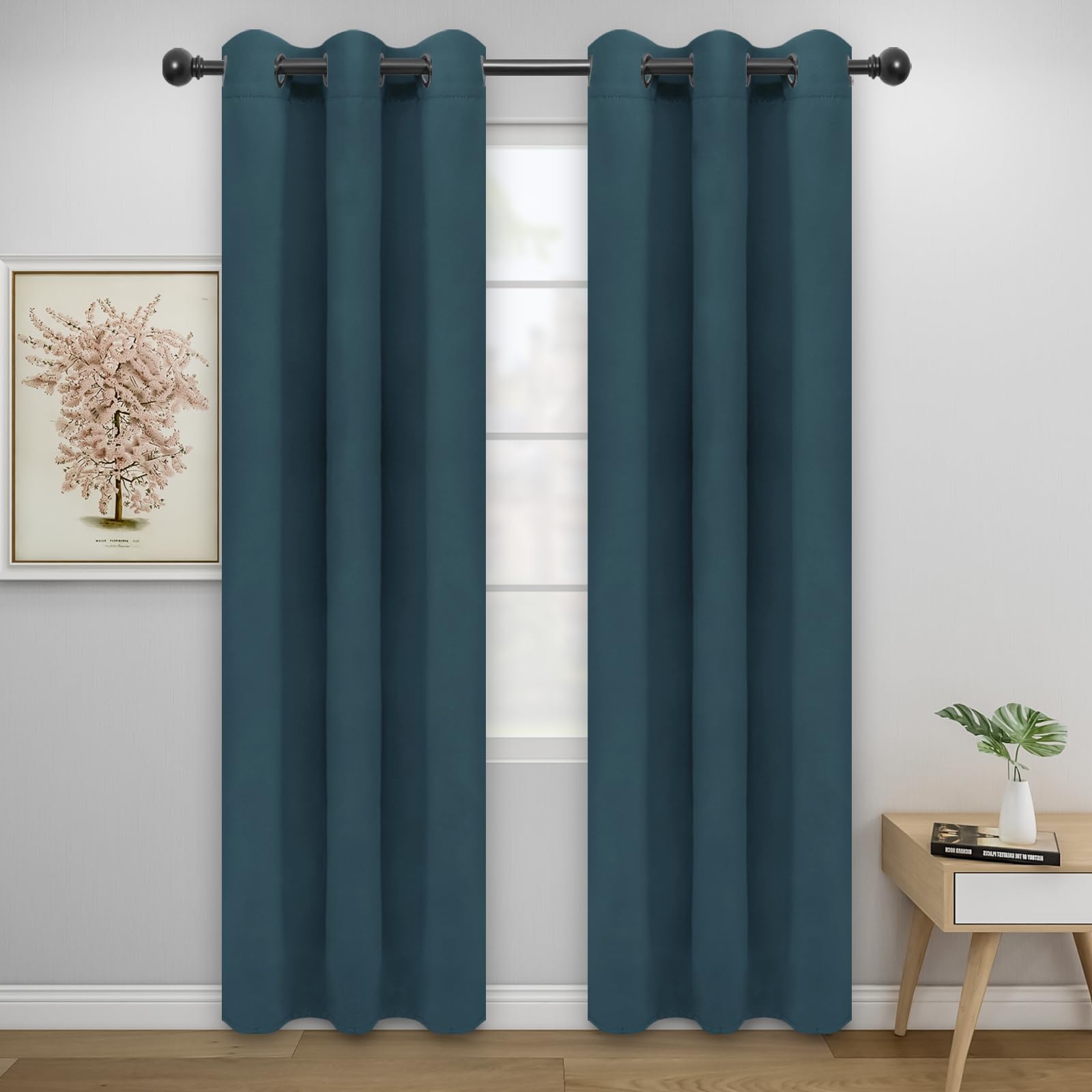 Easy-Going Blackout Curtains for Bedroom, Solid Thermal Insulated Grommet and Noise Reduction Window Drapes, Room Darkening Curtains for Living Room,