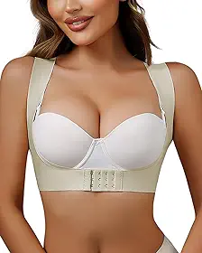 USEASY Corretor de postura nas costas com fecho frontal para mulheres, corretor de postura, suporte ajustável nas costas, sutiã modelador de peito, Apricot Nude, P