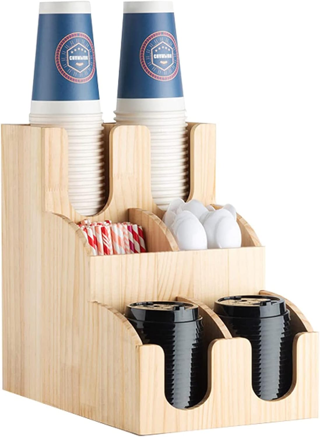 Coffee Condiment Holder Organizer, 2/3 Tiers Cup Lid Organizer Box, Disposable Coffee Paper Cup Storage Stand, for Packets, Spices, Pods,B