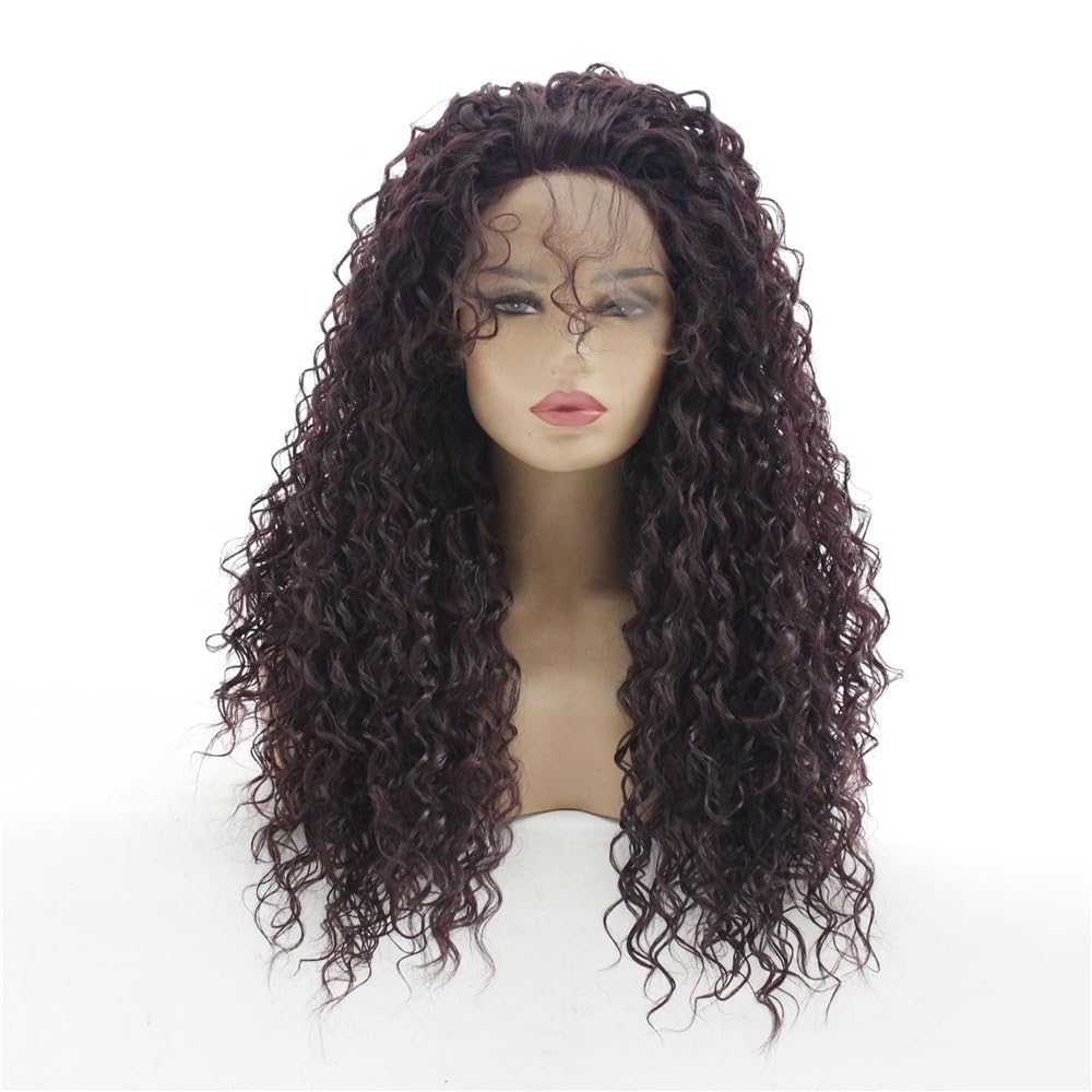 xiuling4568 Curly 13x3 HD Lace Frontal Wigs for Women Long Wavy Dark Red Burgundy Glueless Wig Heat Resistant Hairs Extensions(24inch)