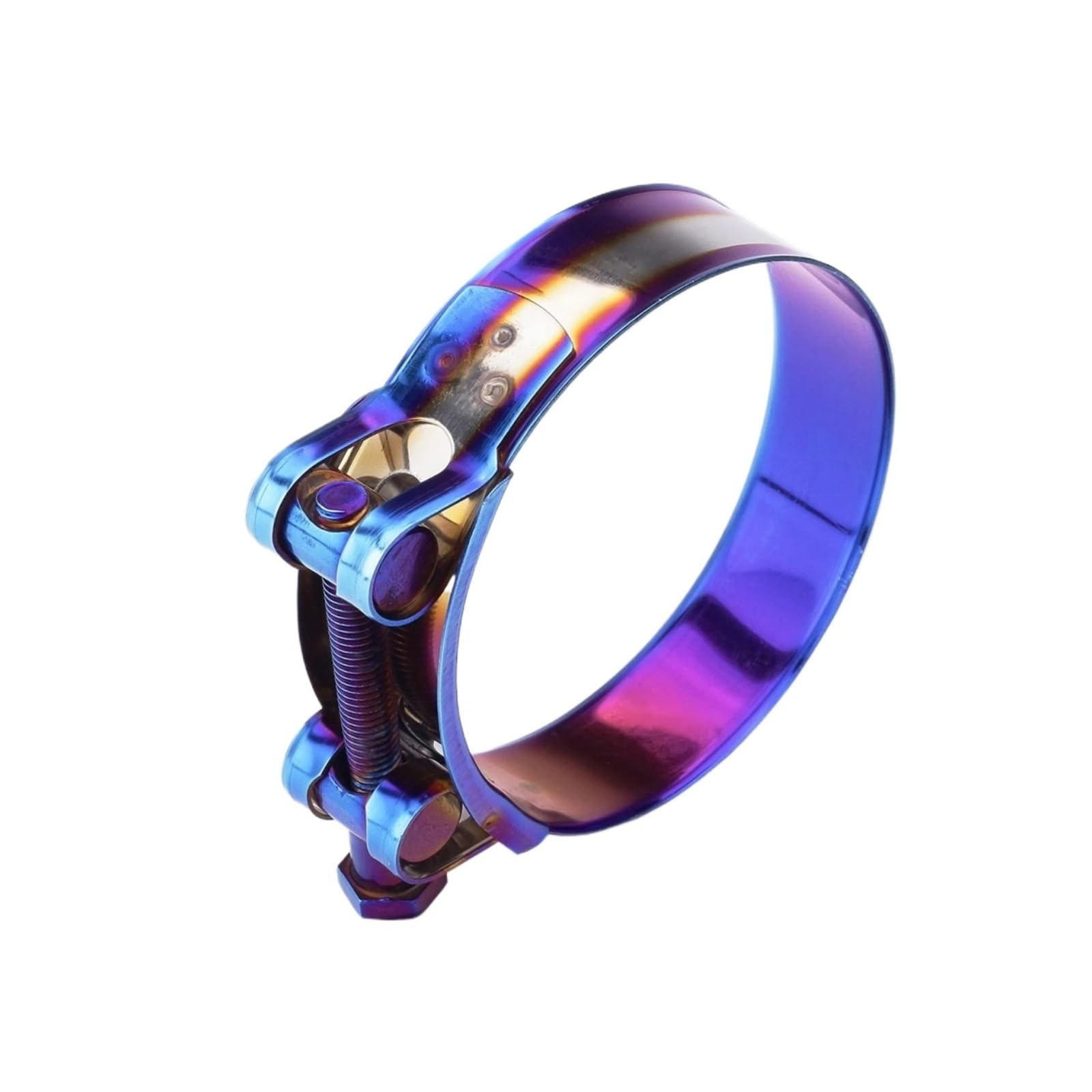 Abrazadera de manguera de escape para moto ajustable con perno en T azul titanio de 32mm a 85mm