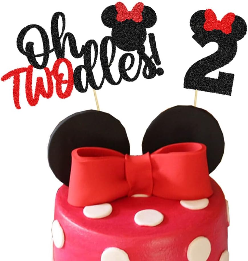 Oh Twodles ミニーケーキトッパーマウス 2歳の誕生日パーティー用品 赤ちゃんの赤い女の子の誕生日のデコレーション