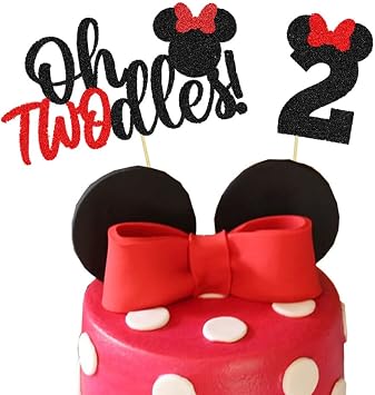Oh Twodles Red Cake Topper Second 2nd Birthday Party Supplies Decorations for Baby Red Girl Bday