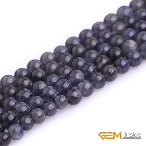 Miniatura 279 de GEM-Inside - Cuentas sueltas de piedra de lava negra natural de 0.315 in para hacer joyas, 15 pulgadas Cordierita de grado A