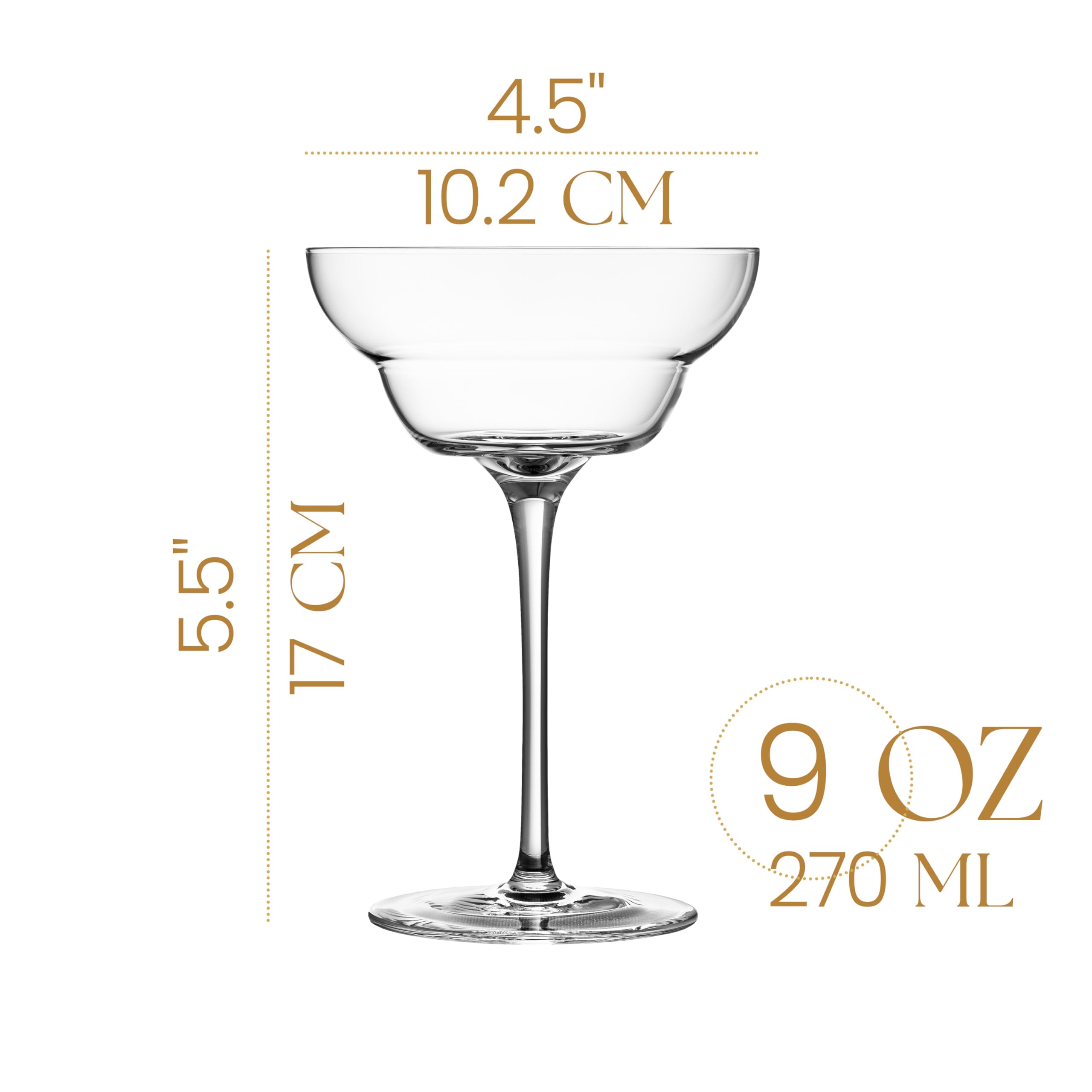 Verres à Cocktail Margarita en Cristal | Lot de 2 | 270 ml | Verres à Pied Longs Élégants pour Daiquiri, Paloma, et Cocktails Glacés | Verrerie Ronde Raffiné