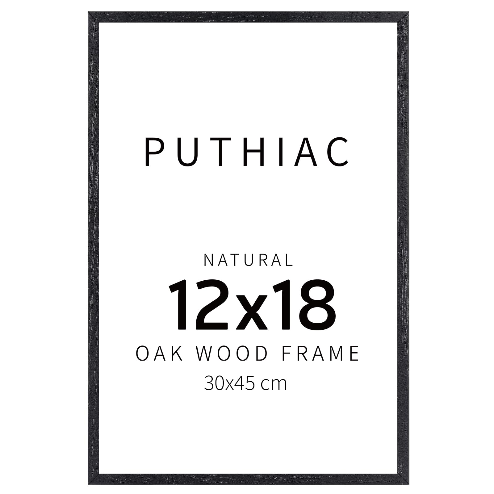 puthiac 12x18 Black Oak Wood Picture Frame - Minimalist 12x18 Poster Frame, 12"x18" Picture Frame Wood, Natural Solid Wooden Picture Frames for Wall Art Photo and Prints (1 Pack, Black)