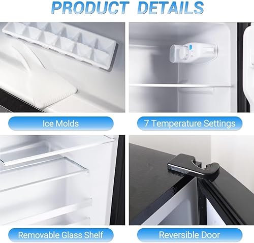 Miniatura 7 de Tymyp Refrigerador, mini refrigerador, refrigerador compacto con congelador de 3.5 pies cúbicos, mini refrigerador, refrigerador compacto,