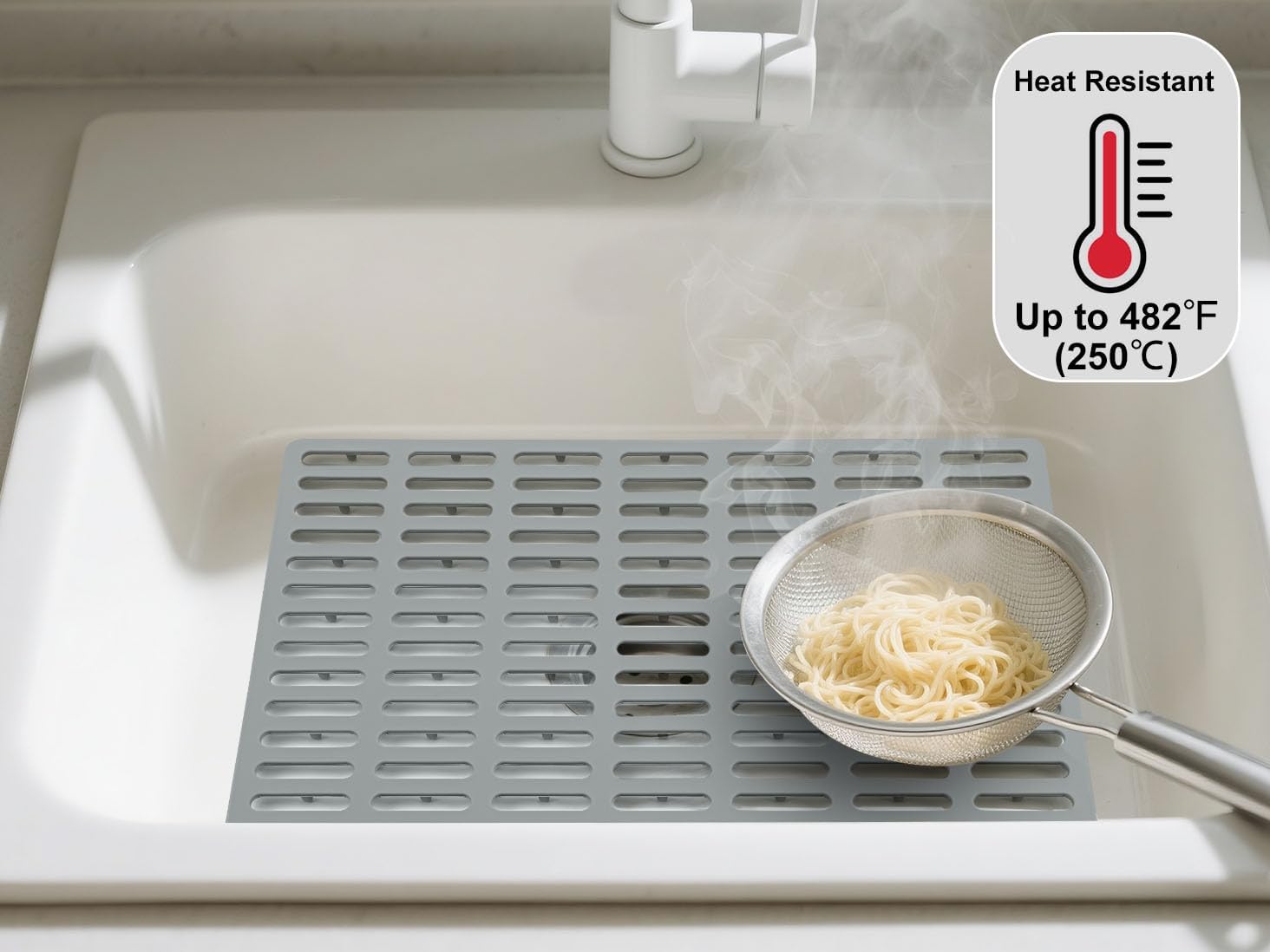 Kitchen Sink Mat, Sink Protector, Silicone Mat, Heat Resistant, No Smell, Raised Feet, 16.34” x 12.8”