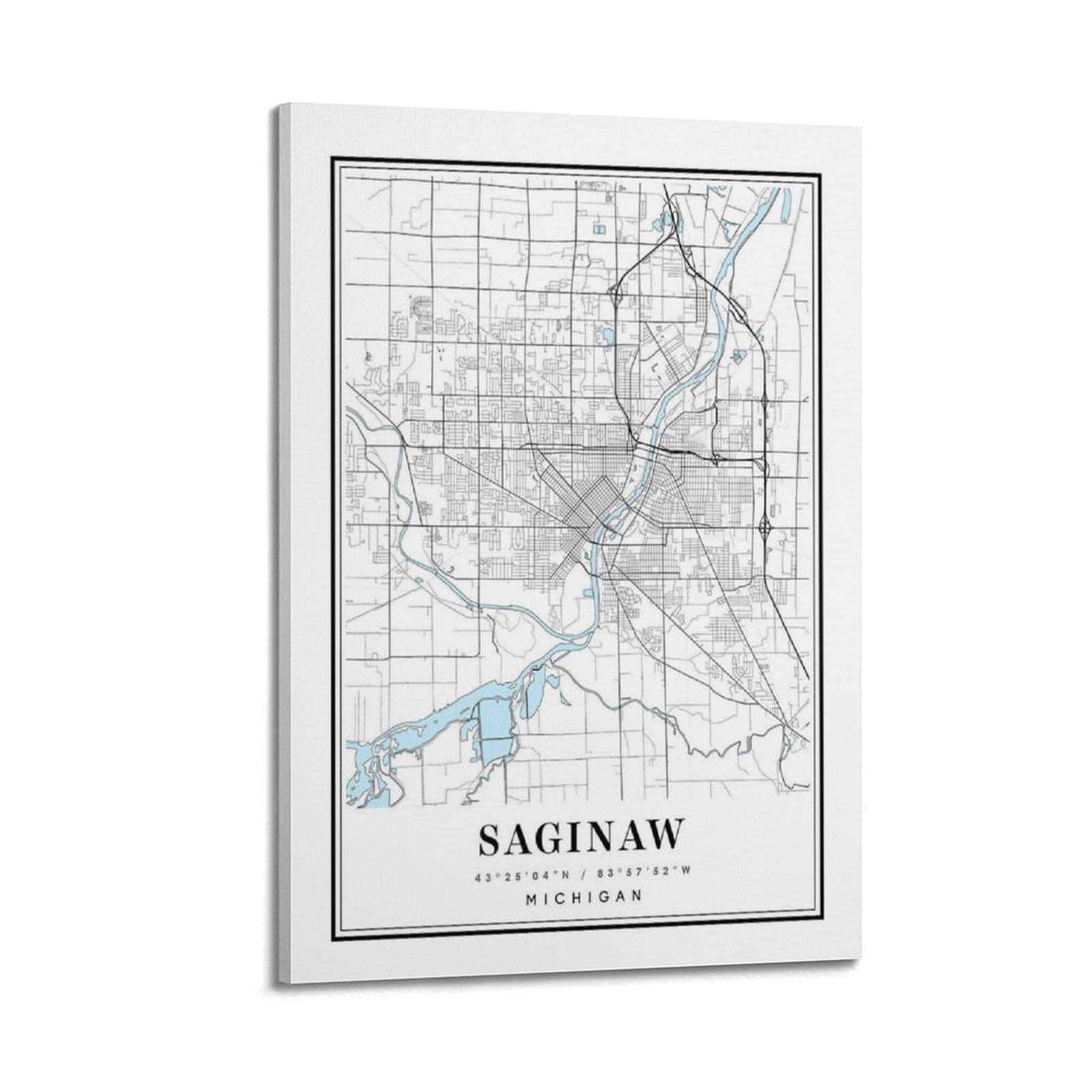 xiaoxiaoshen Saginaw Michigan Map Canvas Poster Wall Art Prints Room Aesthetic Murals Bedroom And Living Decorations 20x30inch(50x75cm)